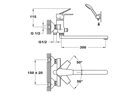 606 TREND PLUS  Смеситель для ванны-умыв. с изливом 300 мм.без душевого набор MOFEM