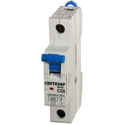 Автоматический выключатель СВЕТОЗАР, 1 полюсный, 63А,220/400 В,6Ка,тип расцепления "С"