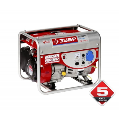 Генератор бензиновый ЗУБР 1500/1200 Вт,220 В,ручной пуск,0,63 л/ч ,предохранитель 10А,бак 4.2 л.