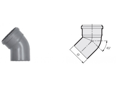 Отвод канализационный DN  50 мм на 45° полипропиленовый, серый Синикон