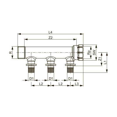 Коллектор с выводами под запрессовку 3/4'' х 16, 2 контура, бронза TECE 712201