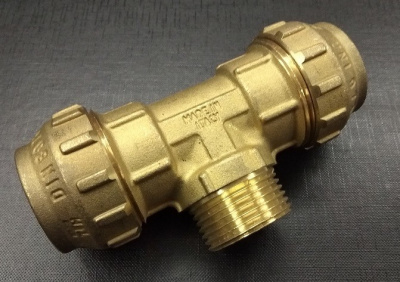 Тройник 50х1.1/2"х50 Наружняя резьба Латунь для труб ПНД  TIEMME   3400086